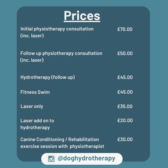 Dog Hydrotherapy Price List